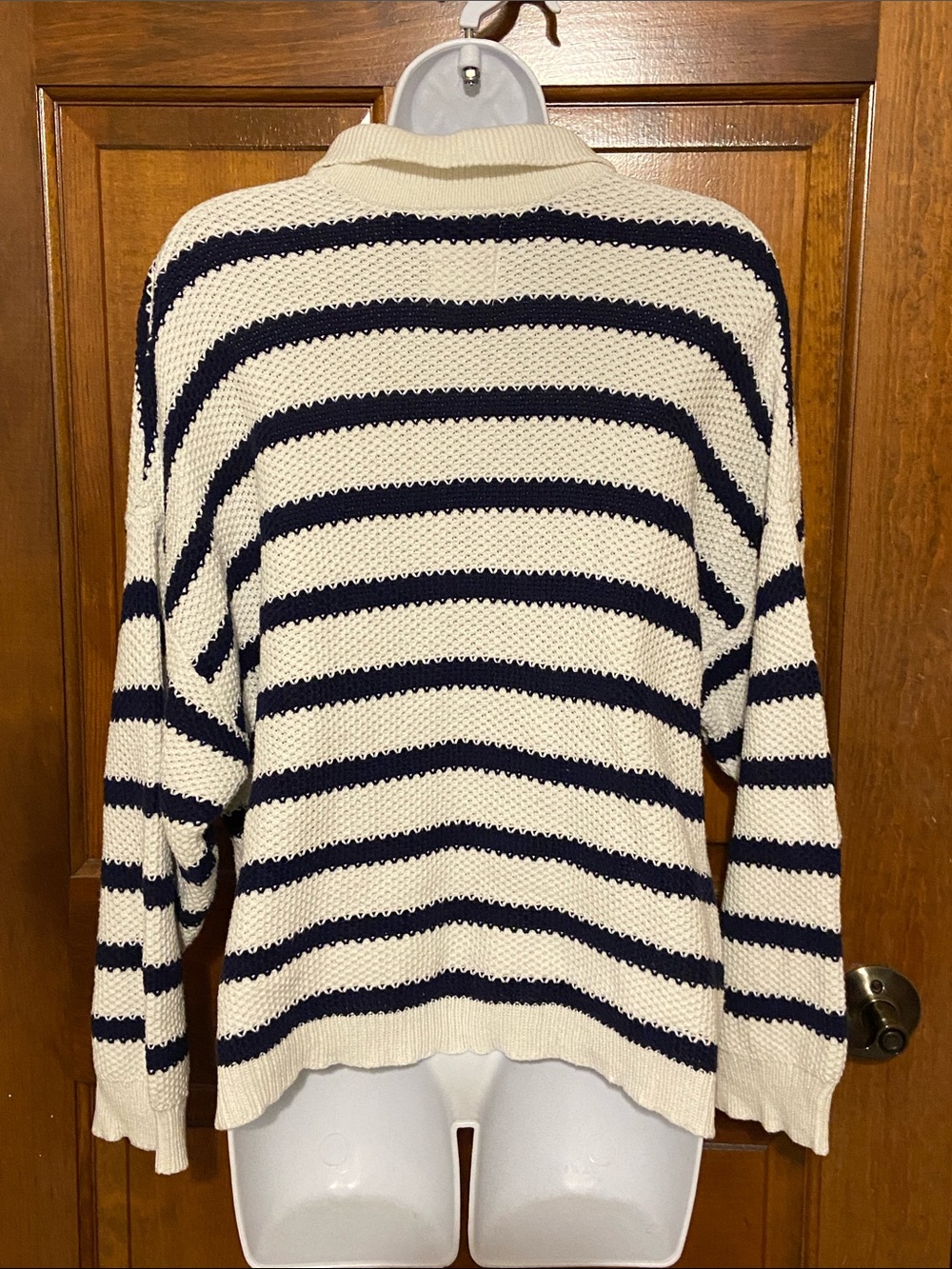Aerie Ivy Polo Sweater Easy Fit Classic Length Nautical Navy Blue Size Medium - Picture 6 of 11